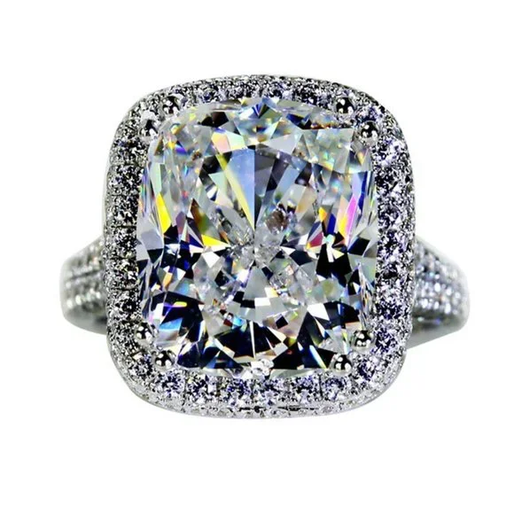 *NEW Platinum Cushion Halo Dome Engagement Ring